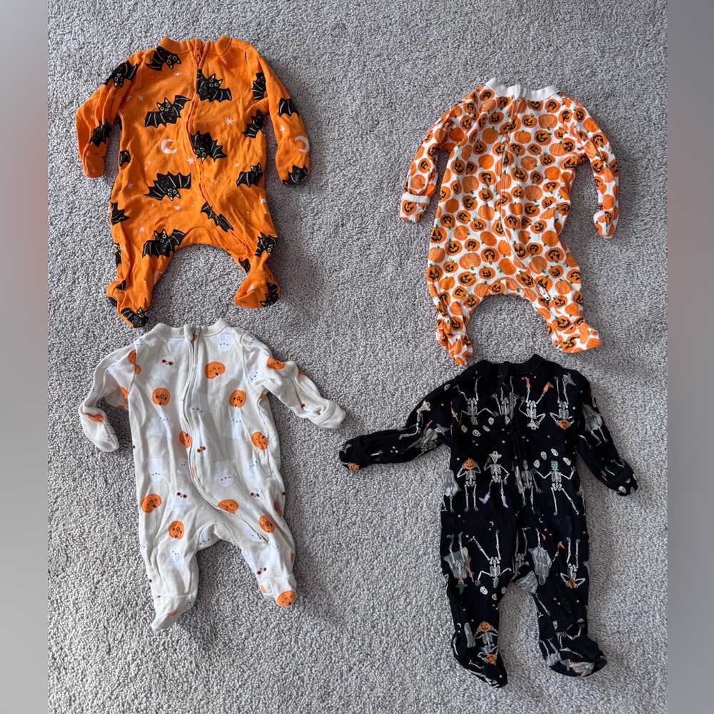 Halloween Pumpkin & Skeleton Baby One-Piece - Orange/White/Black